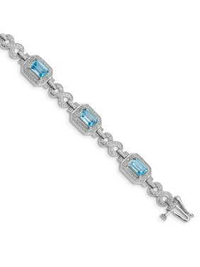 Diamond and Blue Topaz Pendant 21mm x 10mm 925 Sterling Silver 0.01cttw Diamond and Blue Topaz Pendant 21mm x 10mm 925 Sterling Silver 0.01cttw